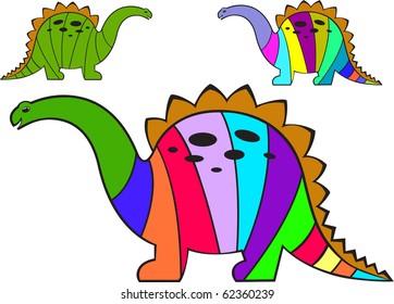three multi-colored striped dinosaur on a white background