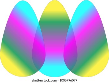 Three multicolored striped eggs