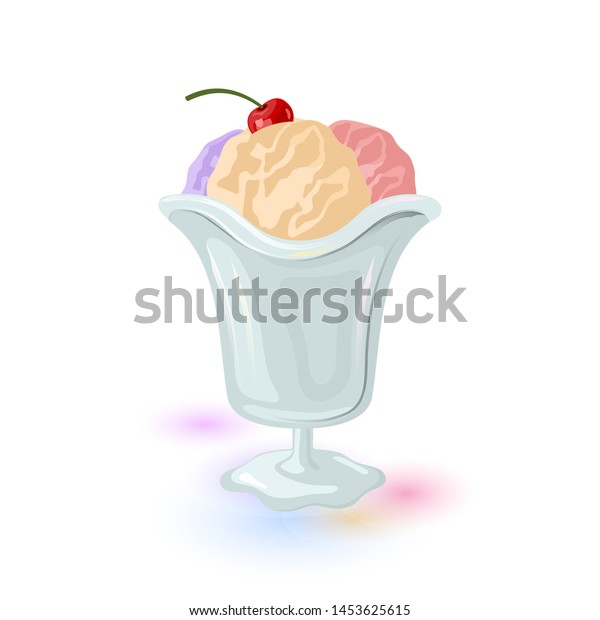 Three Multicolour Scoops Ice Cream Served Stock Vector (Royalty Free ...
