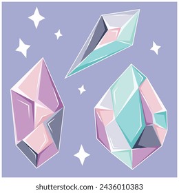 Drei facettenreiche magische Kristalle. Edelstein. Symbol für Magie und Mystik. Vektor-Icons magischer Attribute.