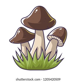 three mushrooms in the grass. vector illustration