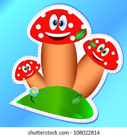 Three mushrooms on a glade in the form of a sticker