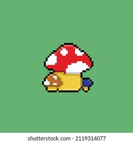 three mushrooms in pixel art style