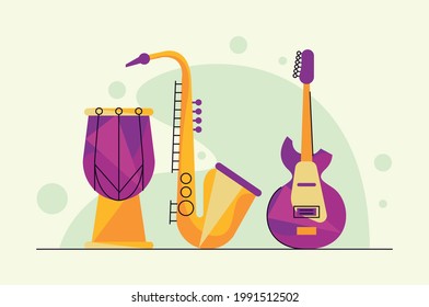 three musical set instruments icons