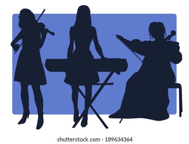 Three musicians silhouettes