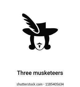 Three musketeers icon vector isolated on white background, logo concept of Three musketeers sign on transparent background, filled black symbol