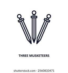 three musketeers outline icon.  Thin line icon from education collection. Editable vector isolated on white background