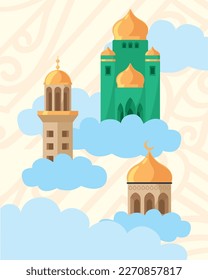 three muslim mosques towers in clouds poster