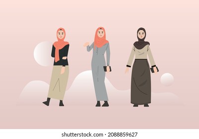 three muslim woman wearing hijab with various gesture