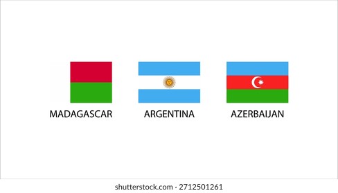 Tres banderas nacionales se muestran una al lado de la otra, representando a diferentes países de todo el mundo