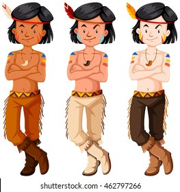 Three Native American Indian Boys Illustration