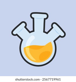 three neck lab bottle with outline flat vector design.