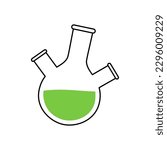 Three neck round bottom flask icon. Laboratory glass equipment silhouette. Vector illustration.