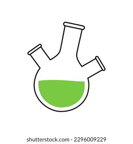 Three neck round bottom flask icon. Laboratory glass equipment silhouette. Vector illustration.