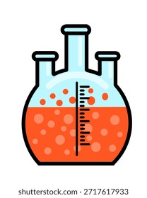 Matraz inferior redondo de tres cuellos con solución líquida burbujeante naranja