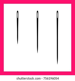 Three Needles of different length for sewing on white background