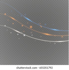 three neon lines curves with lighting effects.on a transparent background.
