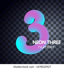 Three neon number 3 logo icon fluid set