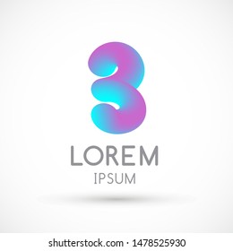 Three neon number 3 logo icon fluid set