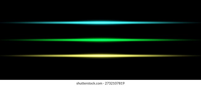 Três listras de neon em um fundo preto sólido. Listra superior em tonalidades turquesa, listra intermediária em tonalidades verdes e listra inferior em tonalidades amarelas.