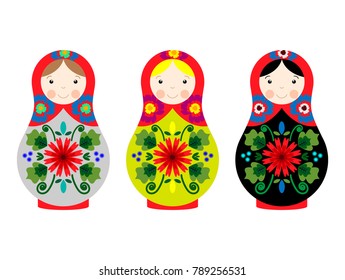 Three nested dolls with floral ornament