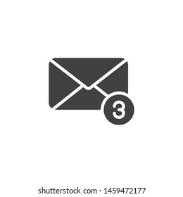Three new messages notice vector icon. Envelope with incoming message filled flat sign for mobile concept and web design. Mail inbox notification glyph icon. Symbol, logo illustration. Vector graphics