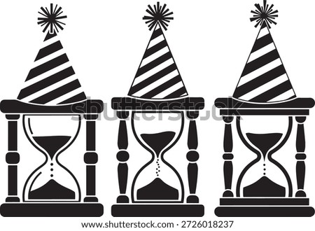 Three new year sand timers. Festive party. Celebrating the holiday season.