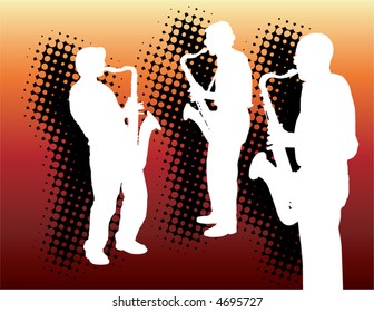 Three nifty sax guys a on a gradated background