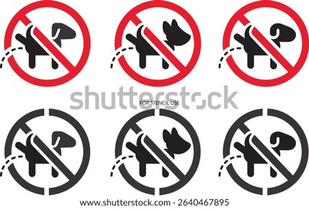 THREE NO DOG PEEING SIGNS, STENCIL USE ALSO, VECTOR, SEÑAL SE PROHIBE PERRO ORINE