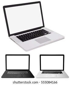 Three notebook computers on white