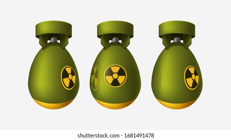three nuclear bombs on white
