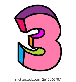 three or number 3 vector logo colorful playful design illustration