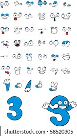 three number cartoon in vector format very easy to edit