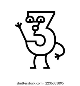 three number character line icon vector. three number character sign. isolated contour symbol black illustration