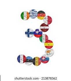 three number design created with euro coin with flags 