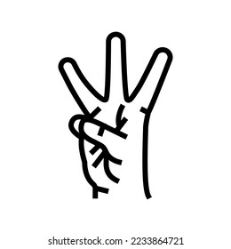 three number hand gesture line icon vector. three number hand gesture sign. isolated contour symbol black illustration