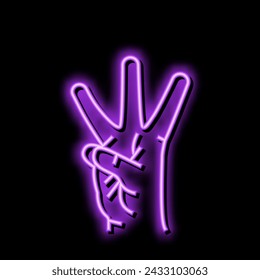 three number hand gesture neon light sign vector. three number hand gesture sign. isolated symbol illustration