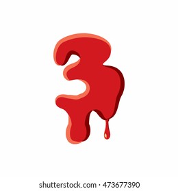 Three number isolated on white background. Red bloody three number vector illustration