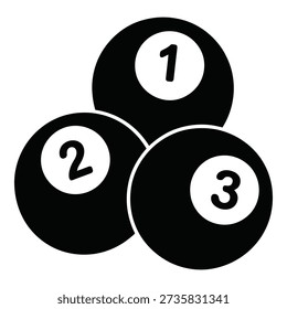 Three numbered black balls stacked together in triangle formation icon