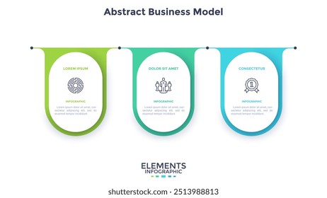 Three numbered circular frames placed in horizontal row. Concept of 3 stages of marketing strategy. Modern flat infographic design template. Simple vector illustration for business presentation.