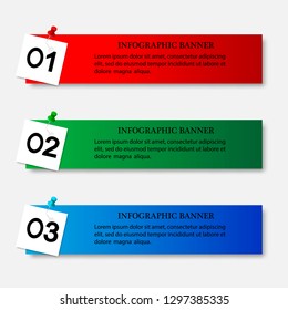 Three numbered elements of infographics arranged horizontally.Elements of infographics for business,advertising, presentation.Three steps infographic in the form of colorful rectangles.Info background