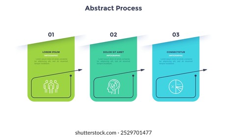 Tres marcos rectangulares numerados colocados en fila Horizontal. Concepto de 3 etapas de estrategia de marketing. Plantilla de diseño infográfico plano moderno. Ilustración vectorial sencilla para la presentación empresarial.