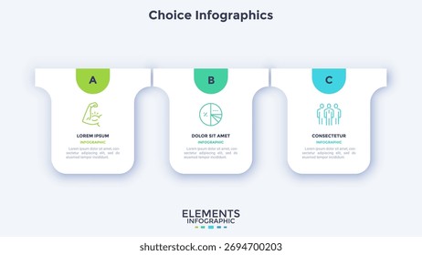 Three numbered rectangular paper frames placed in horizontal row. Concept of 3 stages of marketing strategy. Modern flat infographic design template. Simple vector illustration for business 