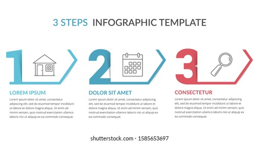 Three numbers with arrows and place for your text, three steps - infographic template, vector eps10 illustration