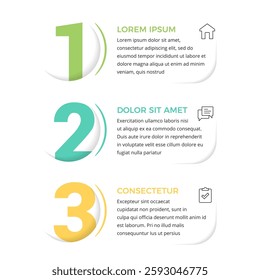 Three numbers with semi-circle shadows, three steps infographic template, vector eps10 illustration