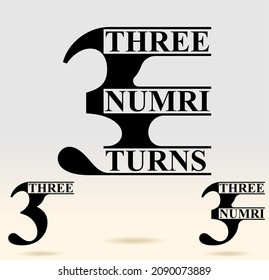 Three; numeral and word logo for number. Business progress infographics concept with 3 options, parts,  steps, processes. For use in various areas such as building floors, elevators.

