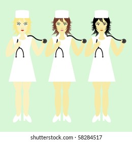 three nurses with stethoscopes