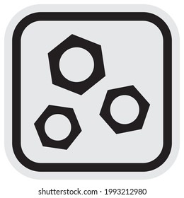 three nuts, black vector icon at gray and black frame, isolated object