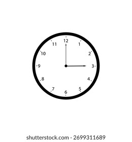 Gráfico conceitual de três horas. Relógio ajustado para três, simbolizando um quarto de um dia ou uma fase de planejamento importante.