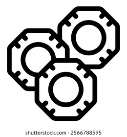 Three octagonal nuts are being connected, symbolizing teamwork and industrial processes